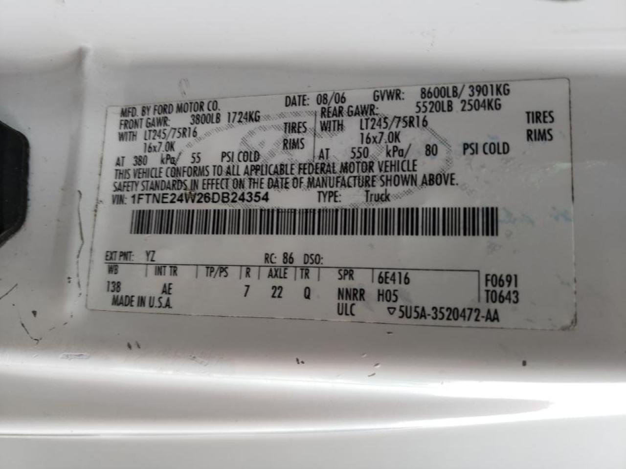 Photo 10 from auction – 2006 FORD ECONOLINE with VIN 1FTNE24W26DB24354