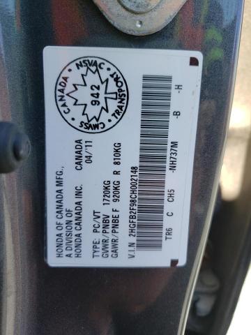 Photo 10 from auction – 2012 HONDA CIVIC EXL with VIN 2HGFB2F98CH002148