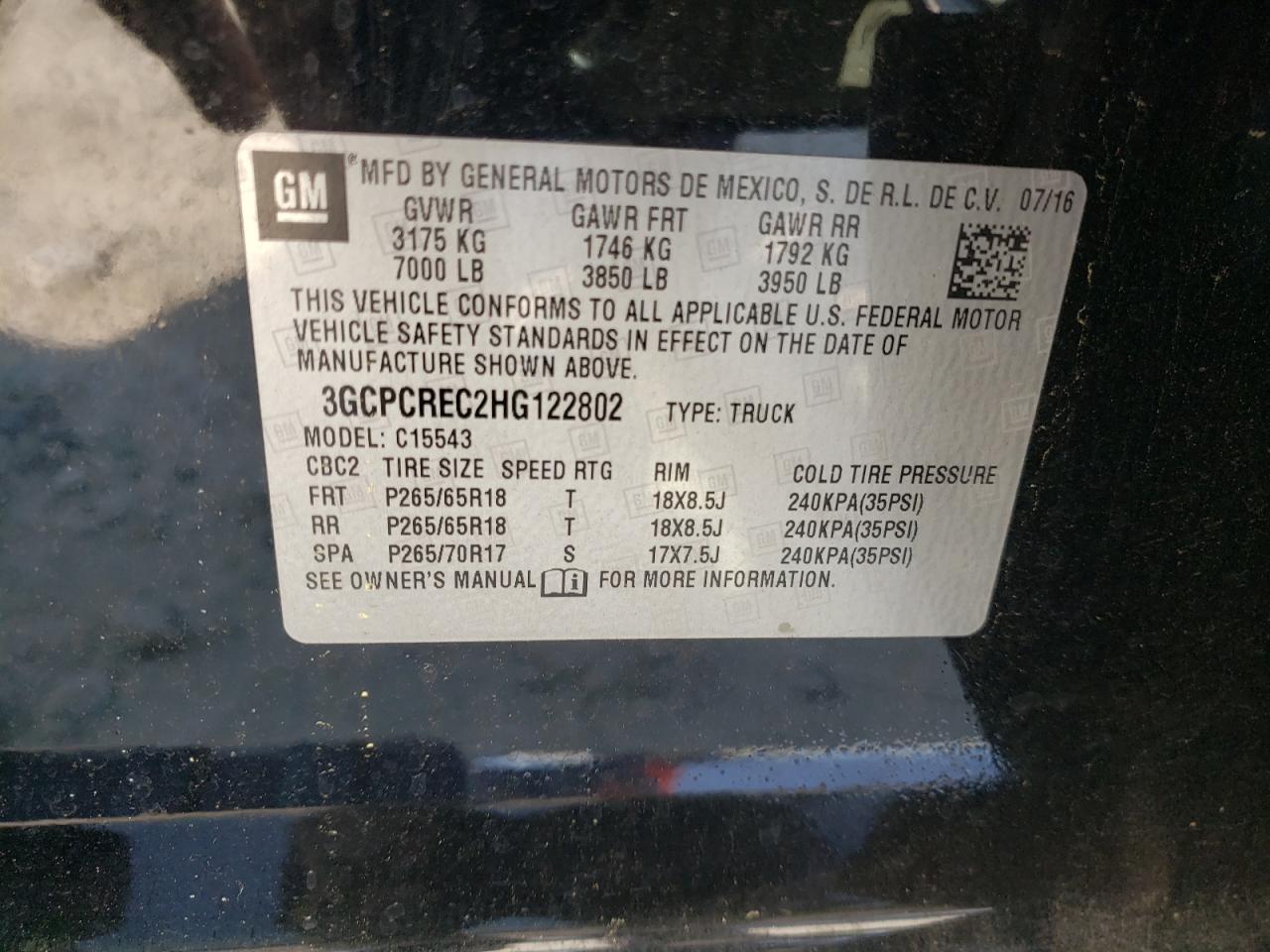 Photo 10 from auction – 2017 CHEVROLET SILVERADO with VIN 3GCPCREC2HG122802