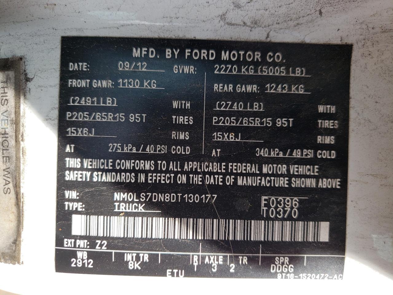 Photo 10 from auction – 2013 FORD TRANSIT CO with VIN NM0LS7DN8DT130177