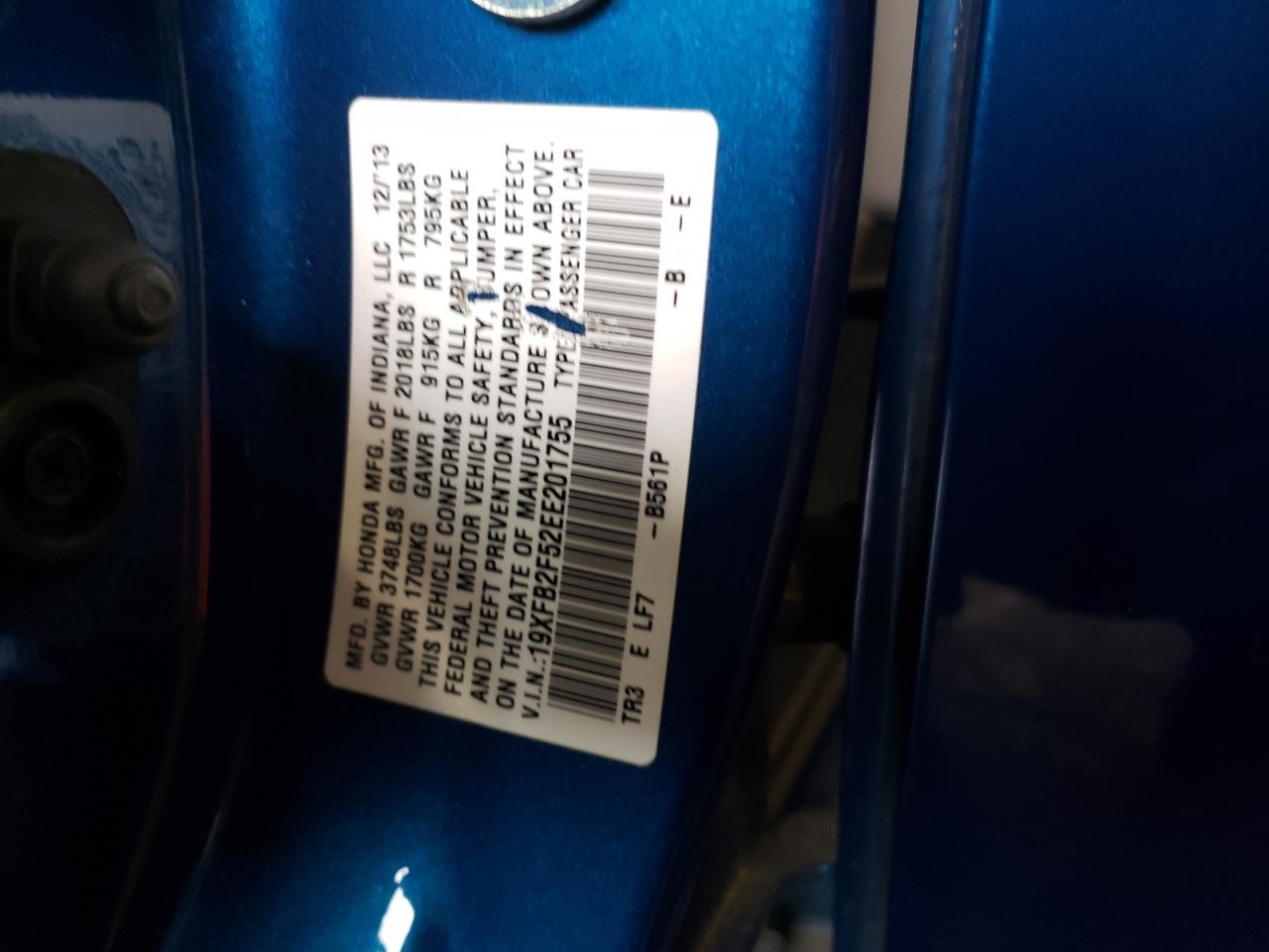 Zdjęcie 10 z aukcji – 2014 HONDA CIVIC LX z VIN 19XFB2F52EE201755