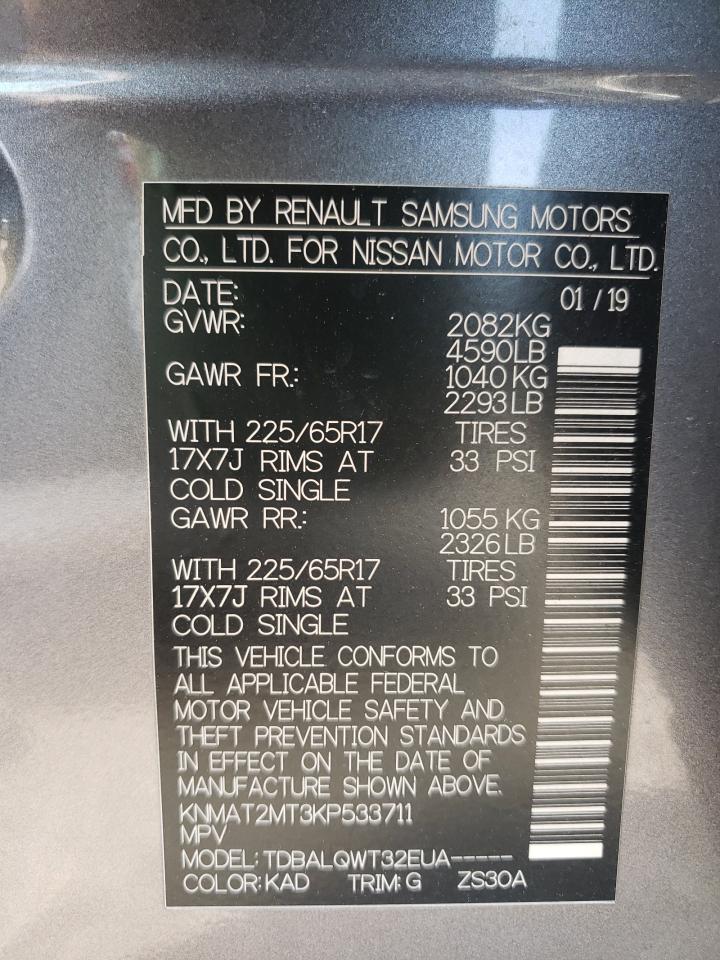Photo 10 from auction – 2019 NISSAN ROGUE S with VIN KNMAT2MT3KP533711