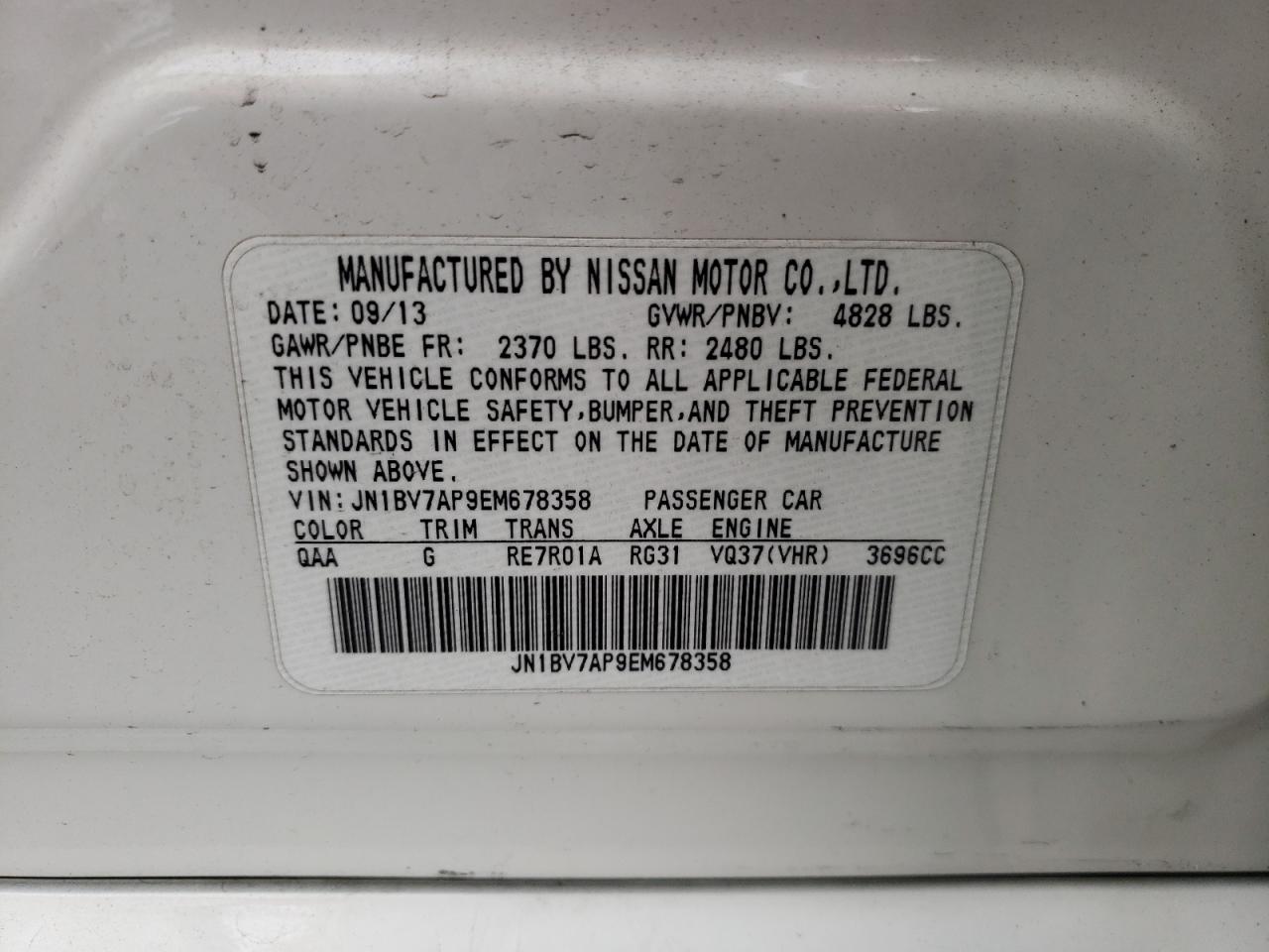 Photo 10 from auction – 2014 INFINITI Q50 BASE with VIN JN1BV7AP9EM678358