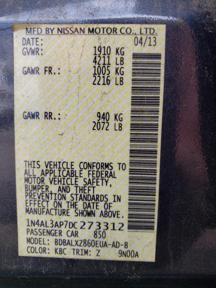 Photo 10 from auction – 2013 NISSAN ALTIMA 2.5 with VIN 1N4AL3AP7DC273312