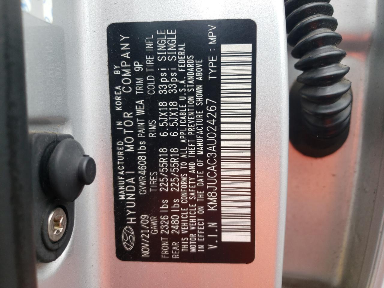 Photo 10 from auction – 2010 HYUNDAI TUCSON GLS with VIN KM8JUCAC3AU024267