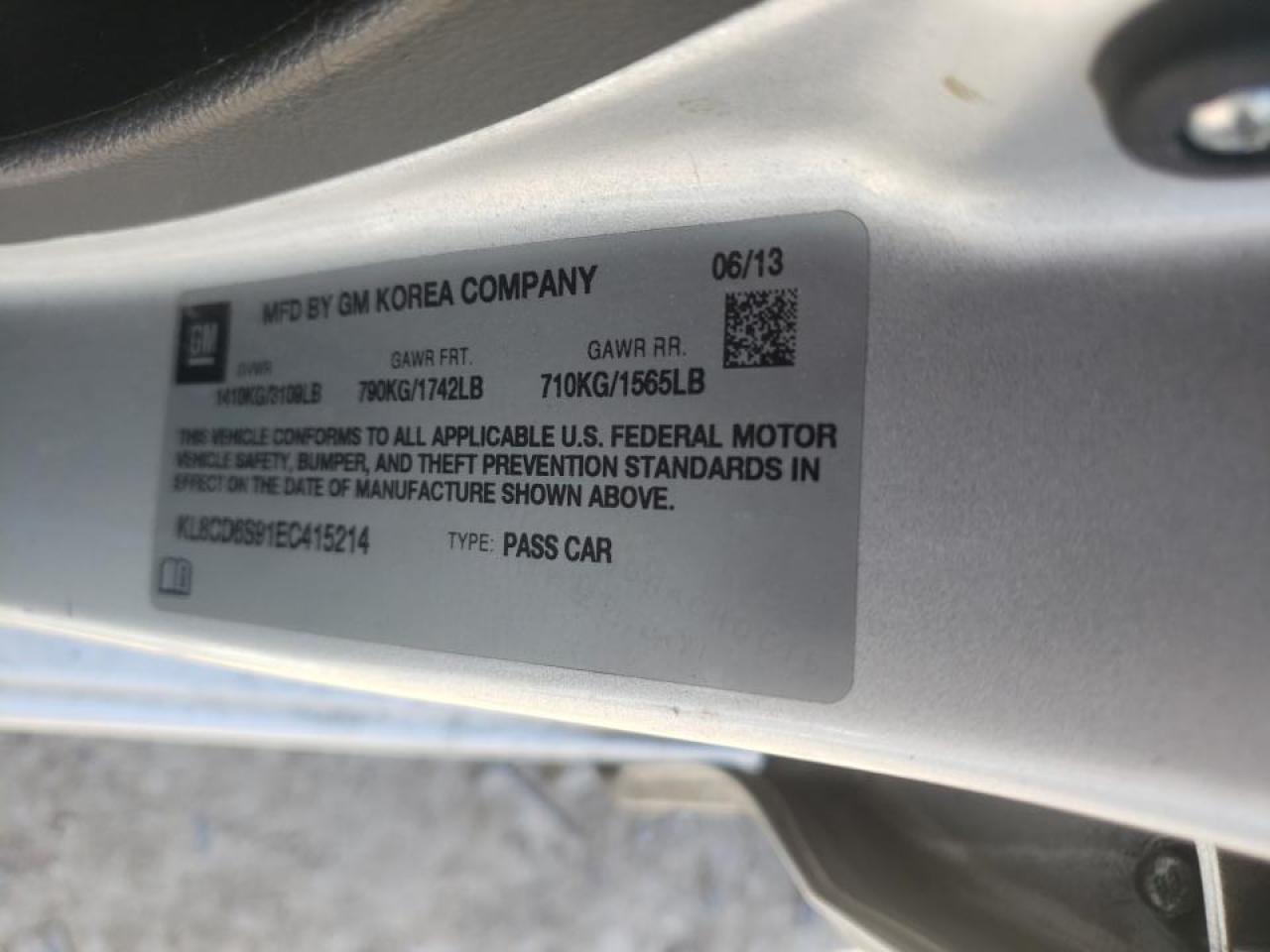 Photo 10 from auction – 2014 CHEVROLET SPARK 1LT with VIN KL8CD6S91EC415214