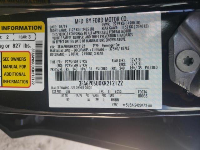 Photo 10 from auction – 2019 FORD FUSION TIT with VIN 3FA6P0SU0KR212122