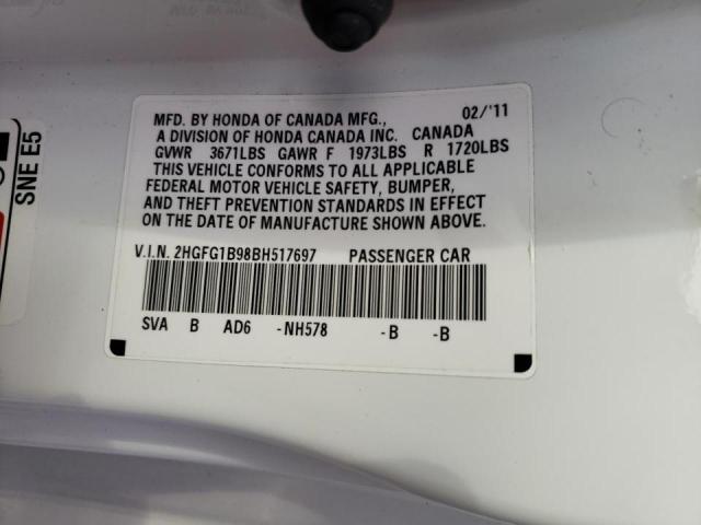 Photo 10 from auction – 2011 HONDA CIVIC EXL with VIN 2HGFG1B98BH517697