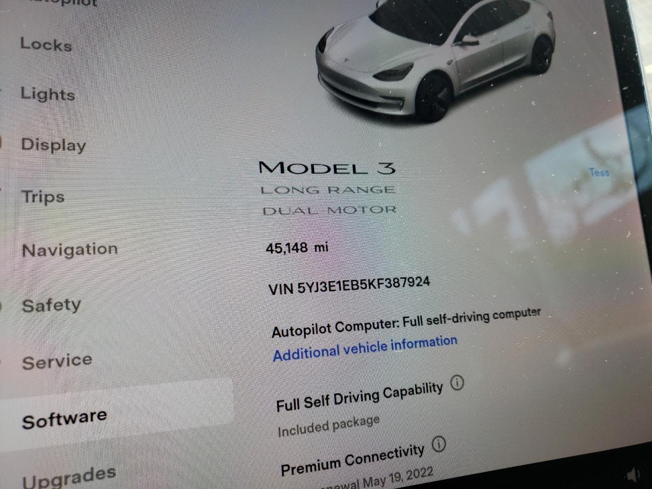 Photo 8 from auction – 2019 TESLA MODEL 3 with VIN 5YJ3E1EB5KF387924