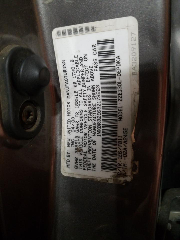 Photo 10 from auction – 2003 TOYOTA COROLLA CE with VIN 1NXBR32E63Z178223