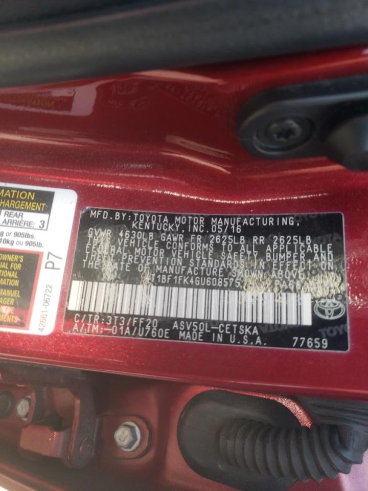 Photo 10 from auction – 2016 TOYOTA CAMRY LE with VIN 4T1BF1FK4GU608575