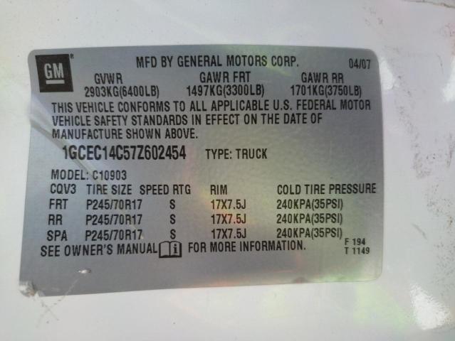 Photo 10 from auction – 2007 CHEVROLET SILVERADO with VIN 1GCEC14C57Z602454