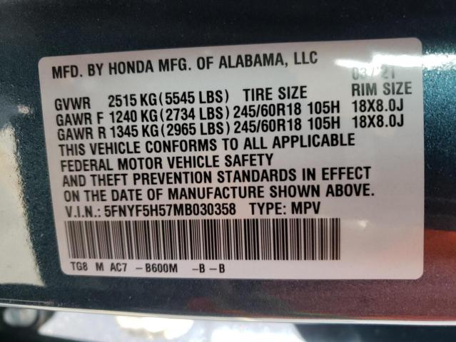 Photo 10 from auction – 2021 HONDA PILOT EXL with VIN 5FNYF5H57MB030358