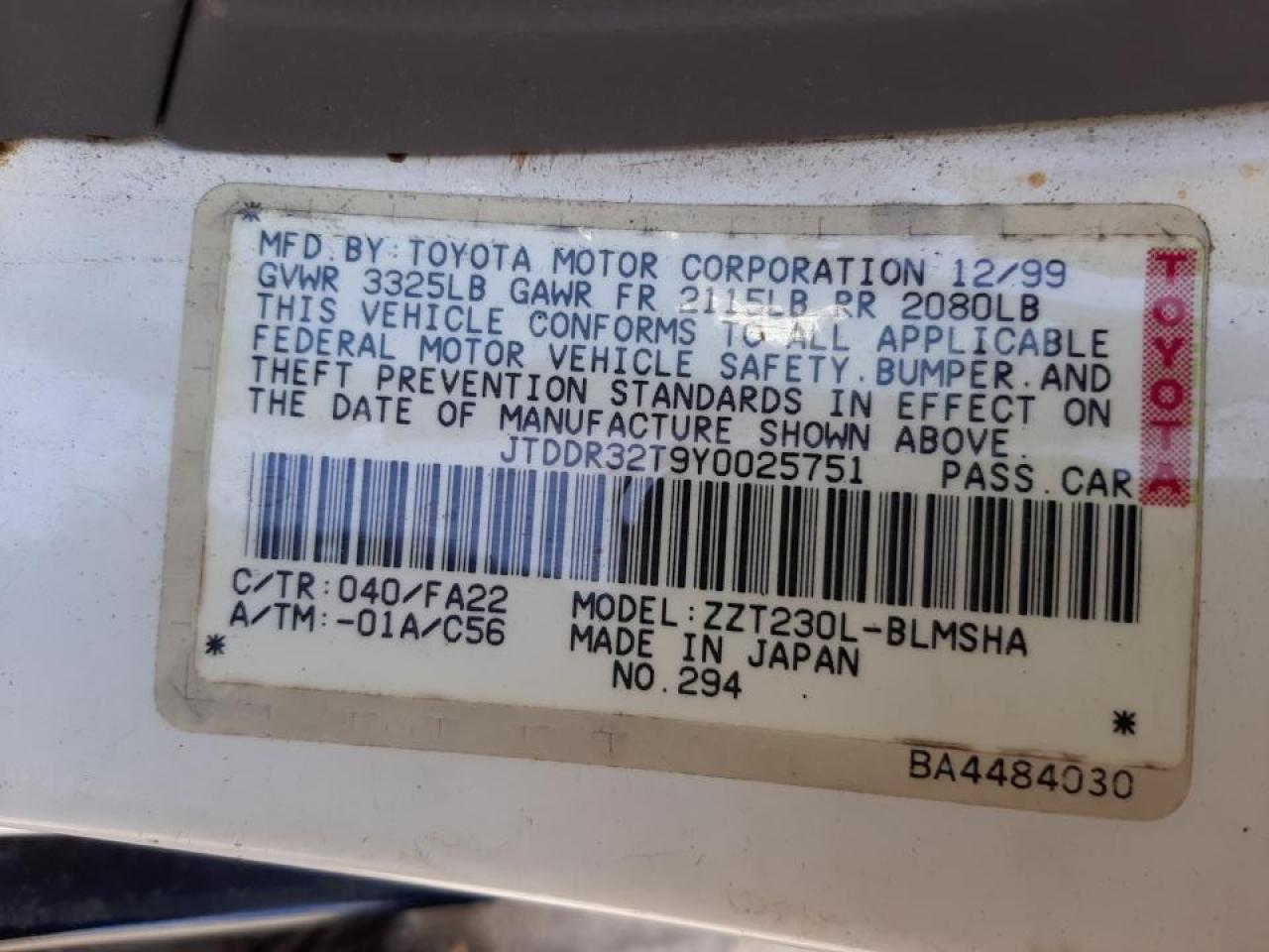 Photo 10 from auction – 2000 TOYOTA CELICA GT with VIN JTDDR32T9Y0025751