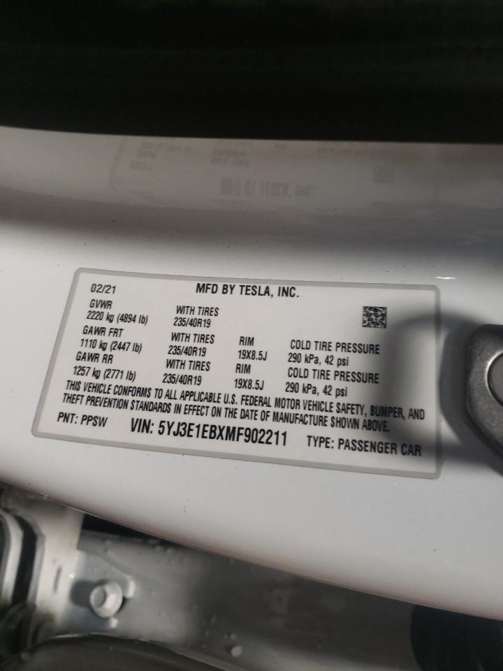 Photo 11 from auction – 2021 TESLA MODEL 3 with VIN 5YJ3E1EBXMF902211
