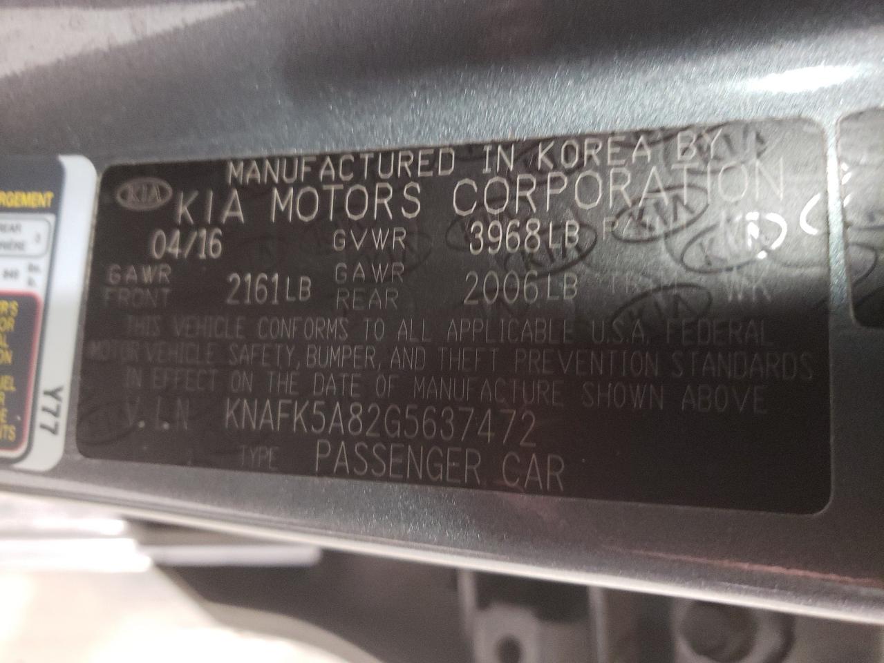 Photo 10 from auction – 2016 KIA FORTE LX with VIN KNAFK5A82G5637472