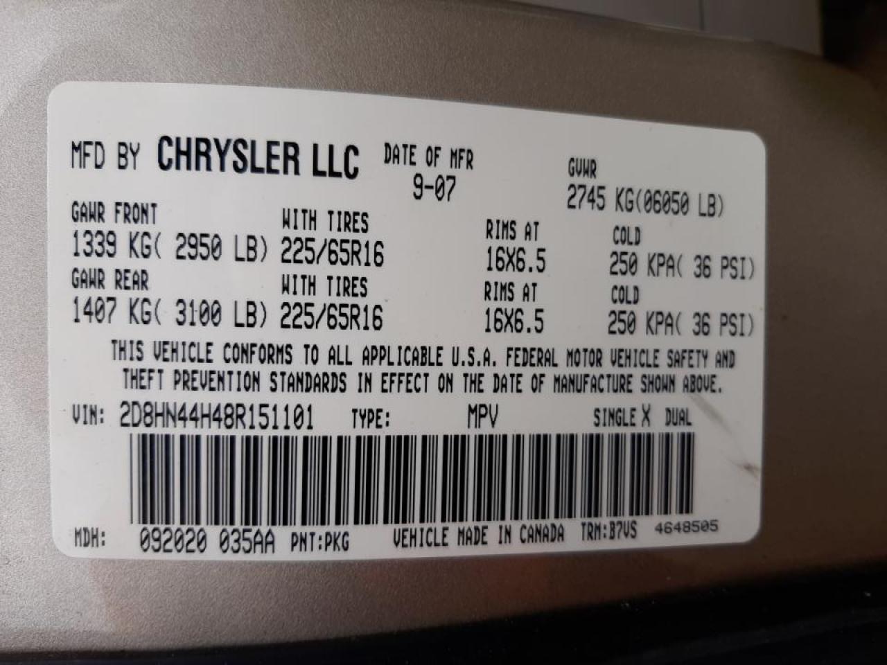 Photo 10 from auction – 2008 DODGE GRAND CARA with VIN 2D8HN44H48R151101