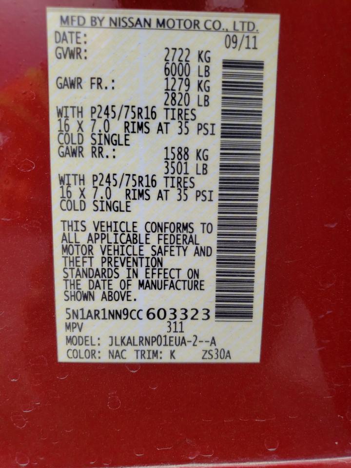Photo 10 from auction – 2012 NISSAN PATHFINDER with VIN 5N1AR1NN9CC603323