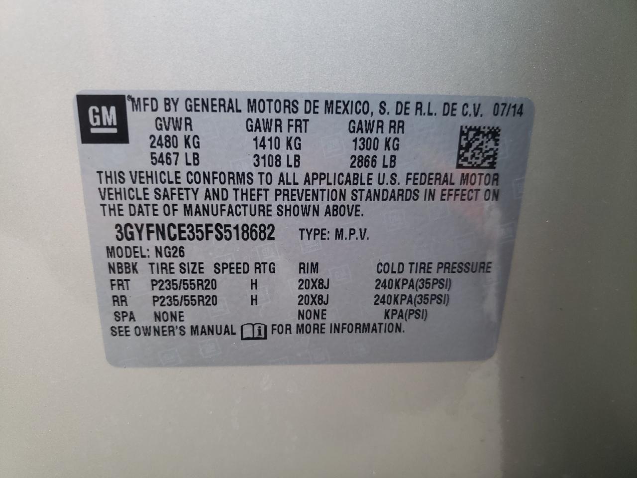 Photo 10 from auction – 2015 CADILLAC SRX PERFOR with VIN 3GYFNCE35FS518682
