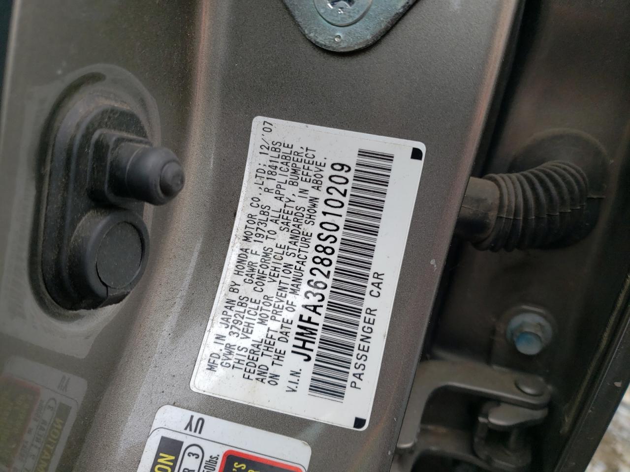 Photo 10 from auction – 2008 HONDA CIVIC HYBR with VIN JHMFA36288S010209