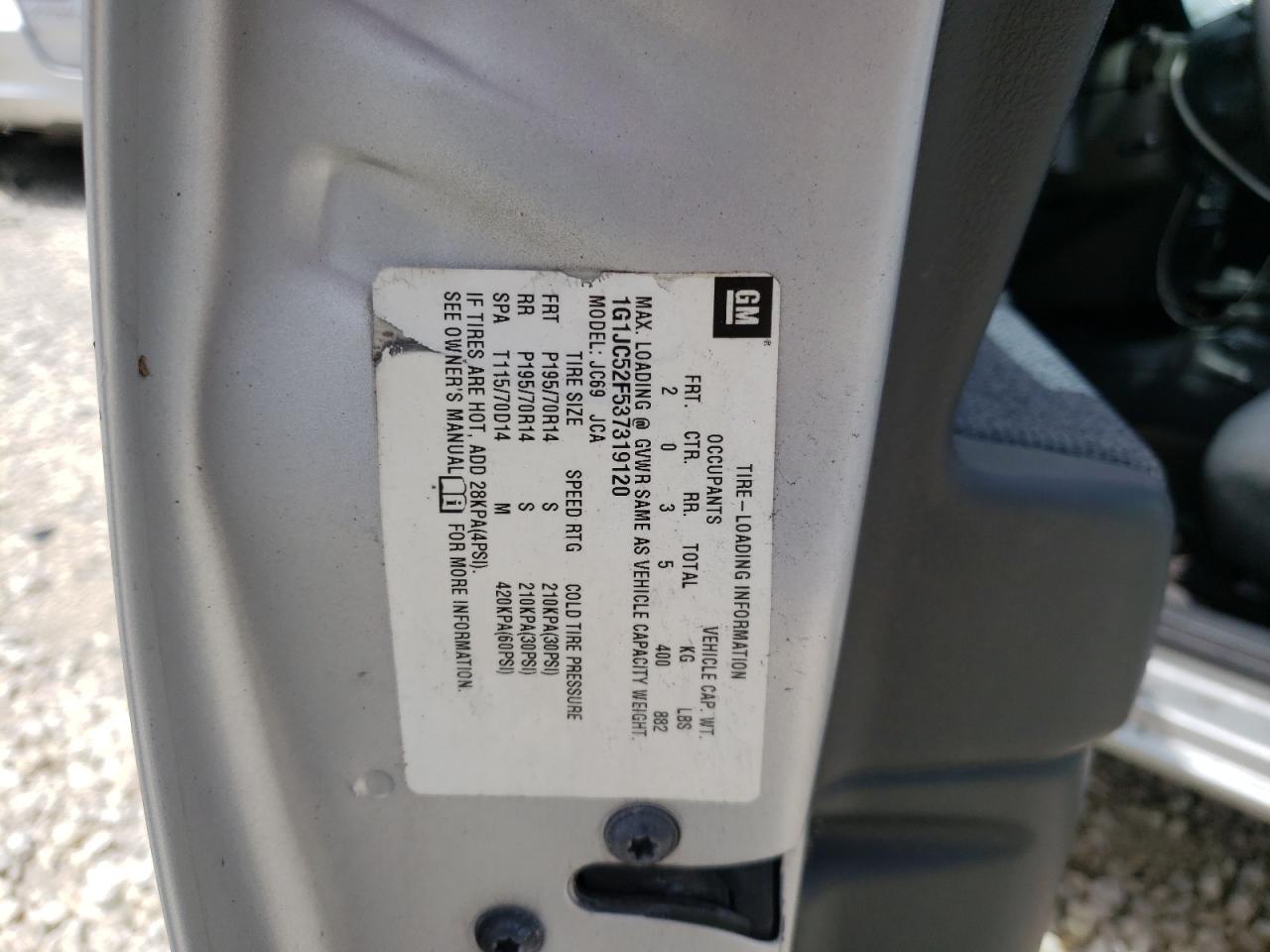 Photo 10 from auction – 2003 CHEVROLET CAVALIER with VIN 1G1JC52F537319120