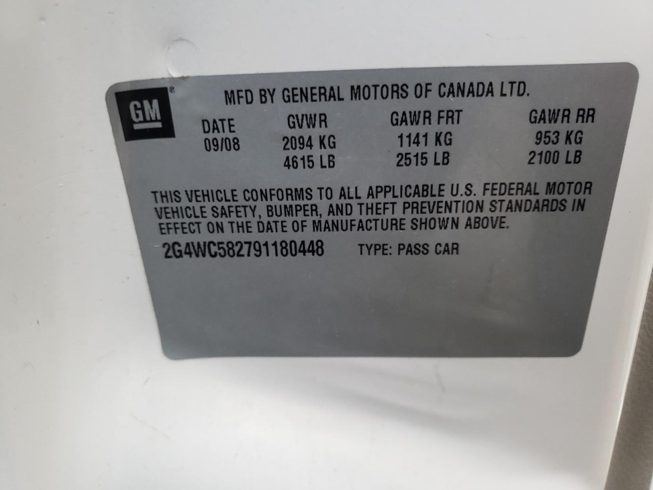 Photo 10 from auction – 2009 BUICK LACROSSE with VIN 2G4WC582791180448