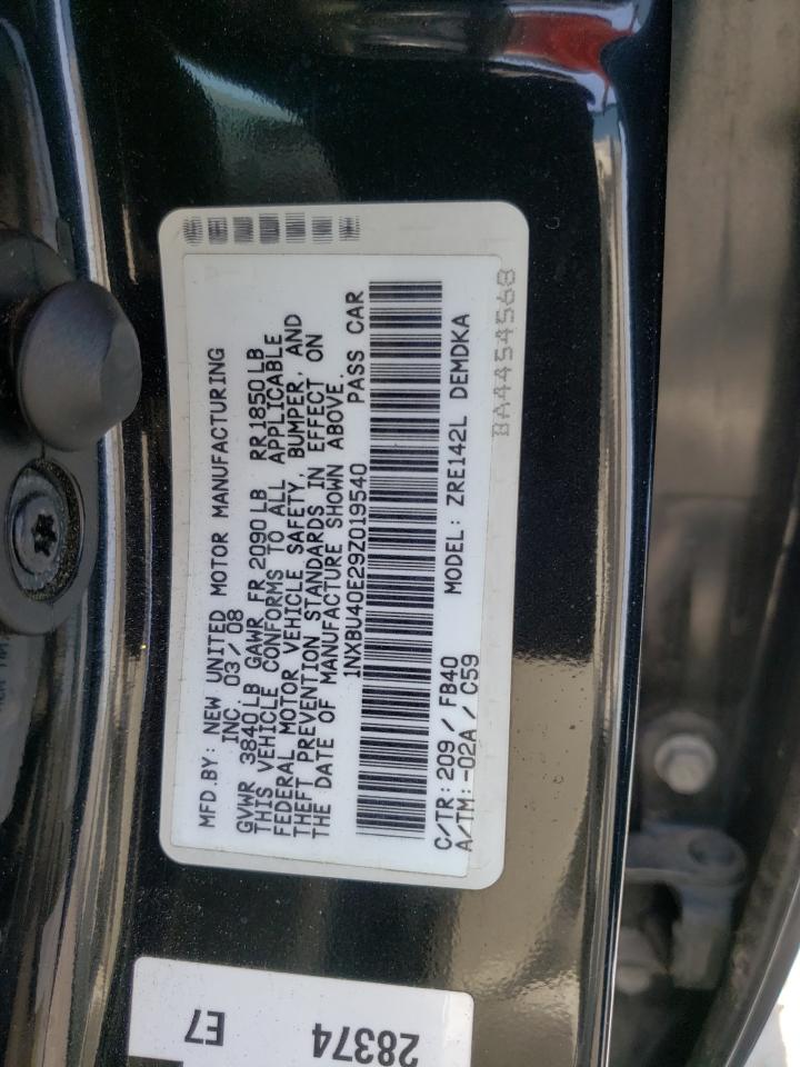 Photo 10 from auction – 2009 TOYOTA COROLLA BA with VIN 1NXBU40E29Z019540