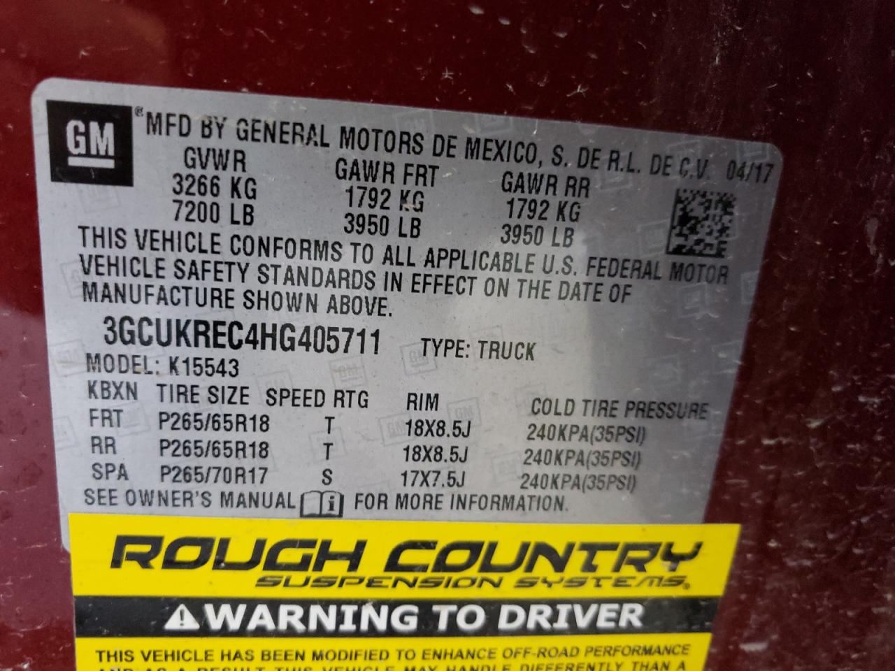 Photo 10 from auction – 2017 CHEVROLET SILVERADO with VIN 3GCUKREC4HG405711