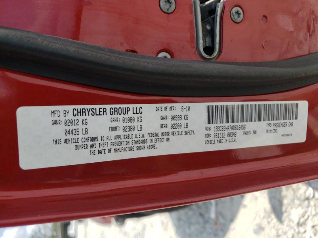 Photo 10 from auction – 2010 DODGE CALIBER MA with VIN 1B3CB3HA7AD616456