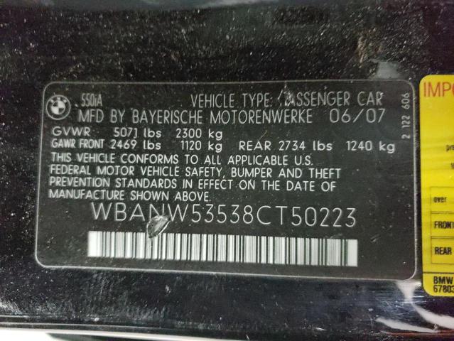 Photo 10 from auction – 2008 BMW 550 I with VIN WBANW53538CT50223
