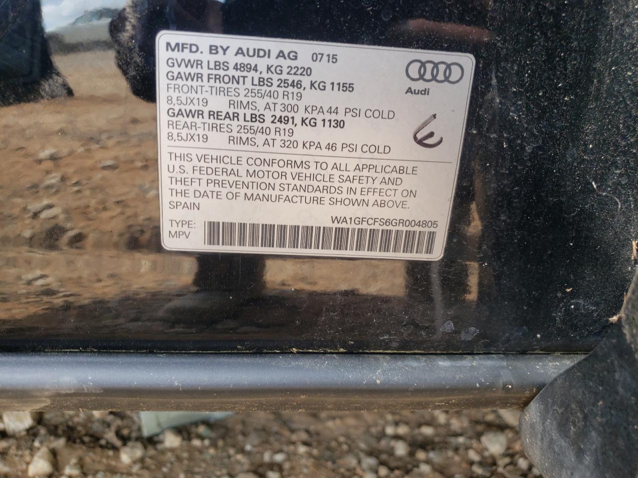 Photo 10 from auction – 2016 AUDI Q3 PRESTIG with VIN WA1GFCFS6GR004805