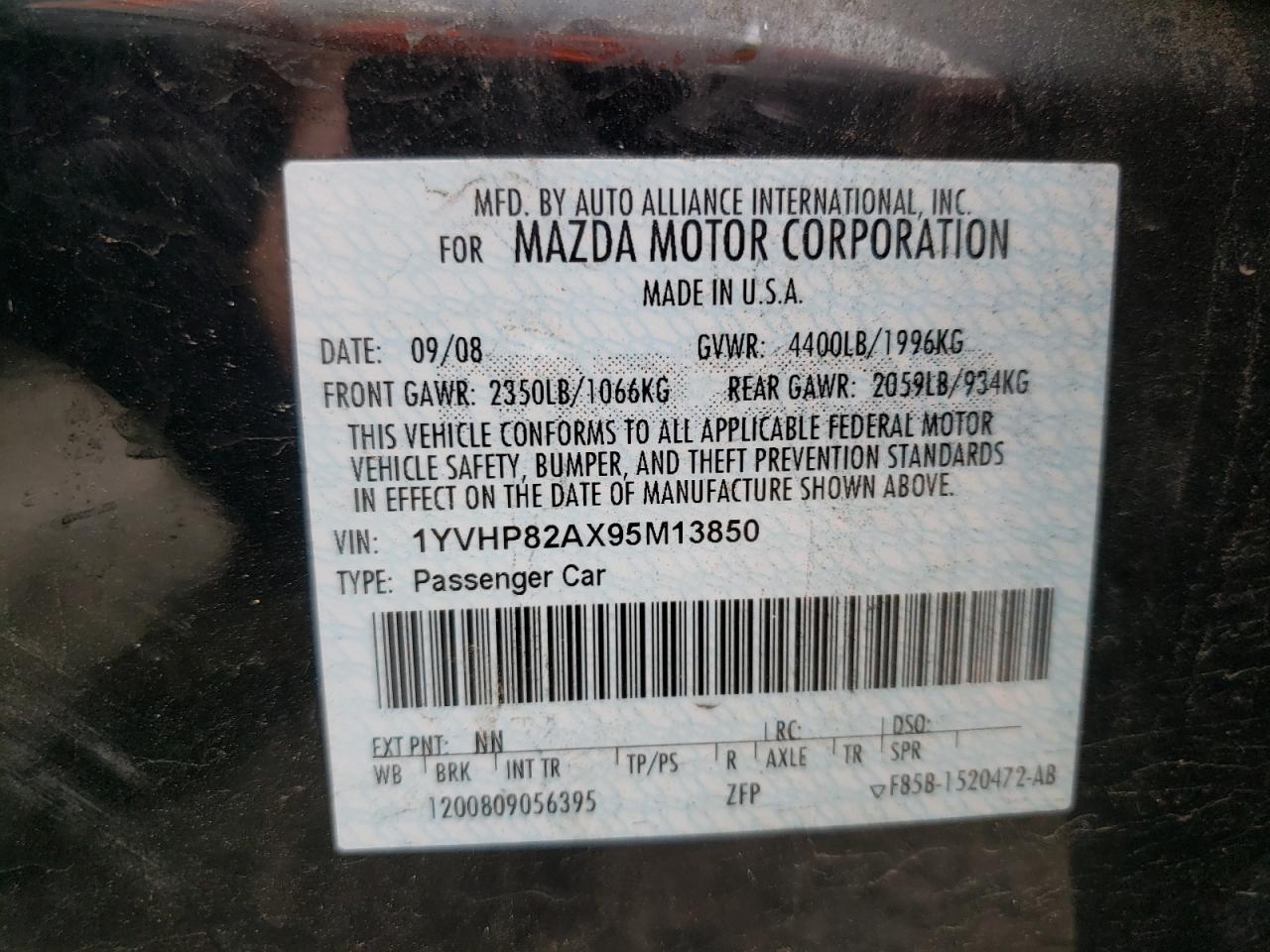 Photo 10 from auction – 2009 MAZDA 6 I with VIN 1YVHP82AX95M13850