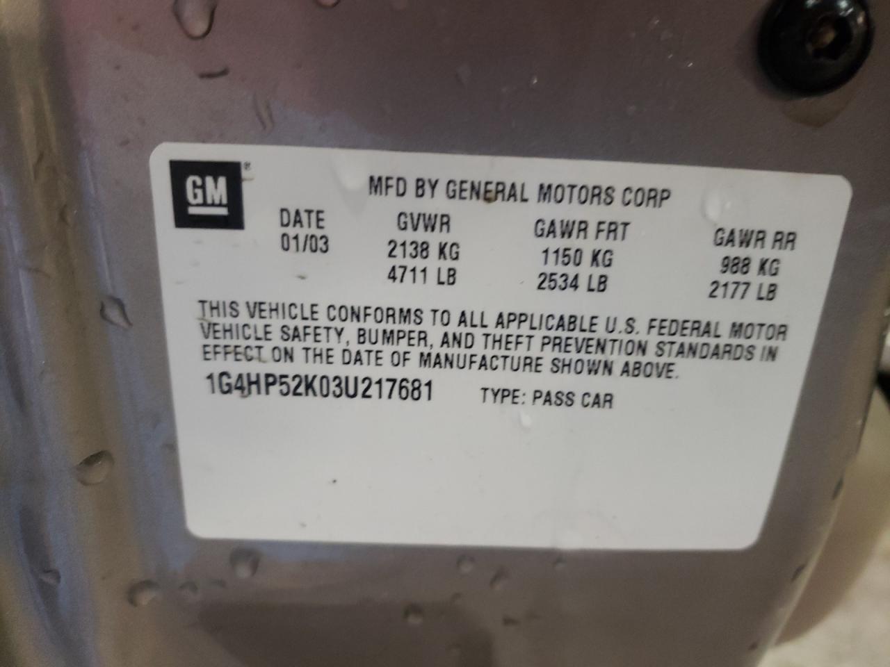 Photo 10 from auction – 2003 BUICK LESABRE CU with VIN 1G4HP52K03U217681