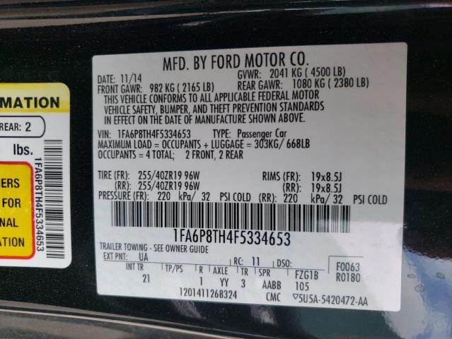 Photo 10 from auction – 2015 FORD MUSTANG with VIN 1FA6P8TH4F5334653