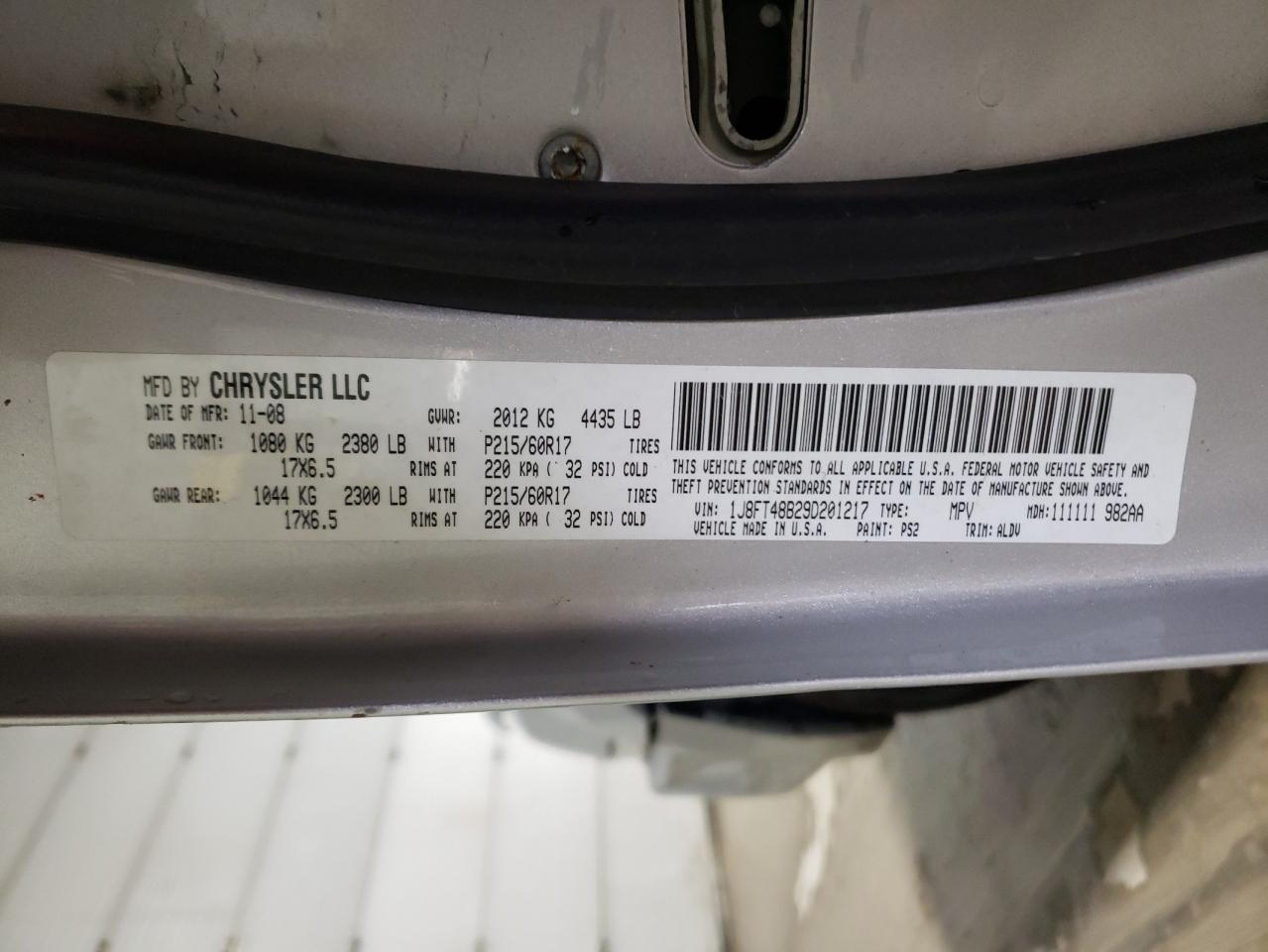 Photo 10 from auction – 2009 JEEP PATRIOT LI with VIN 1J8FT48B29D201217