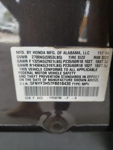 Photo 10 from auction – 2015 HONDA PILOT EXL with VIN 5FNYF3H57FB018430