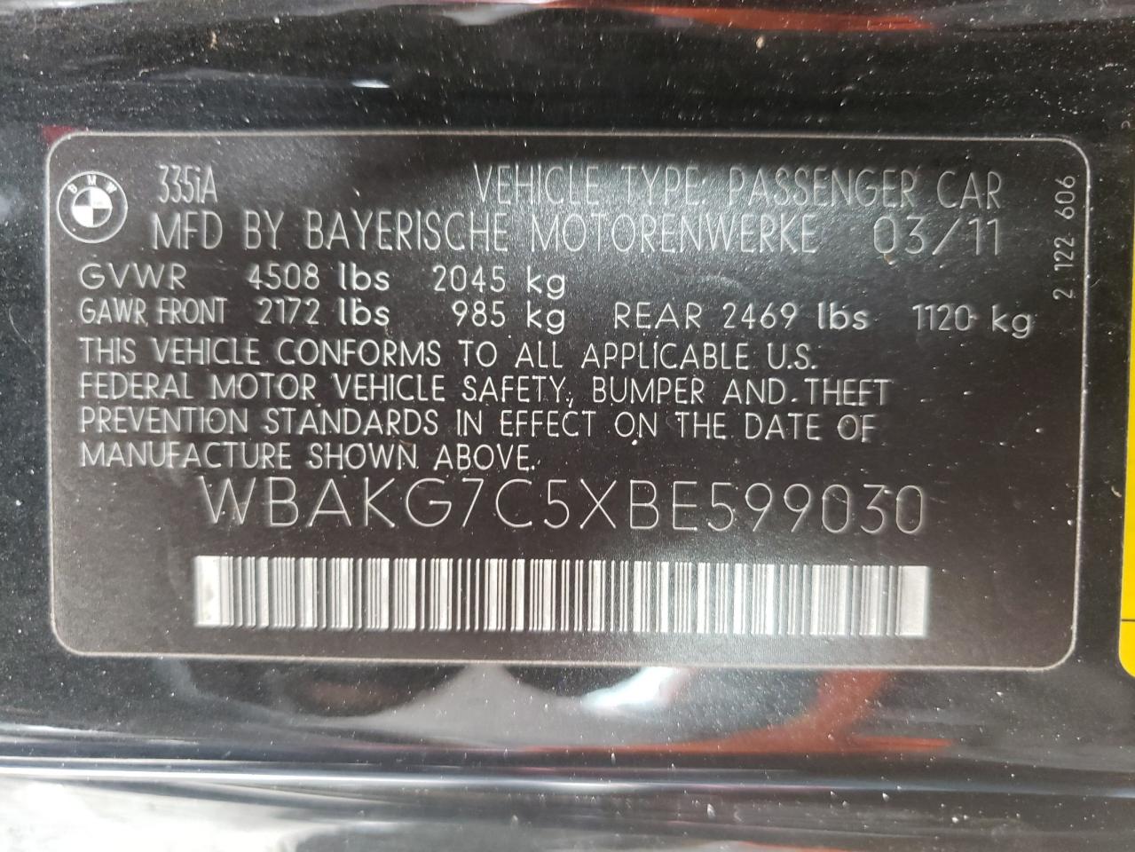 Photo 10 from auction – 2011 BMW 335 I with VIN WBAKG7C5XBE599030