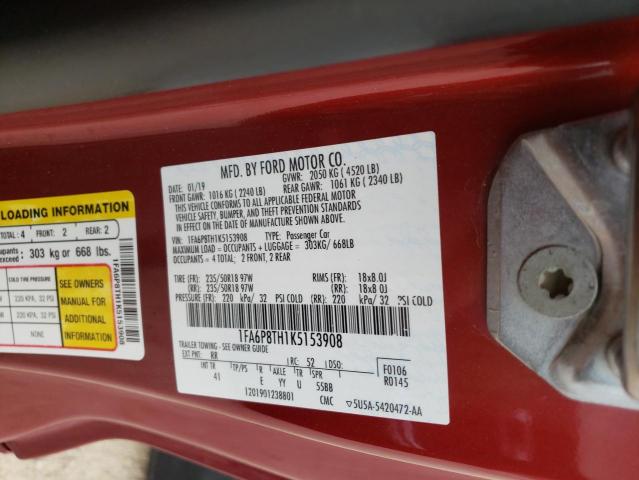 Photo 10 from auction – 2019 FORD MUSTANG with VIN 1FA6P8TH1K5153908