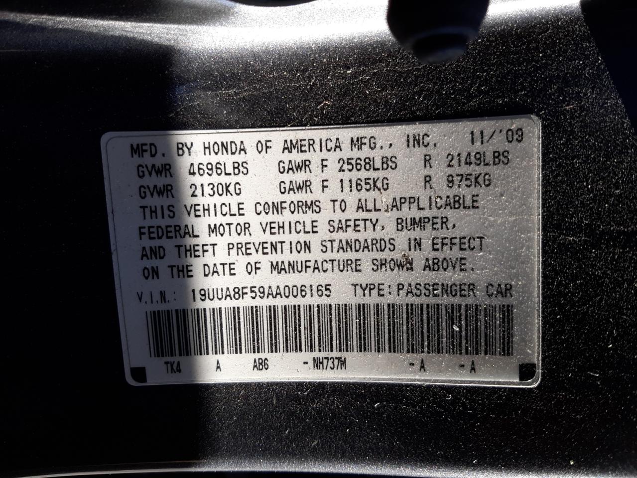Photo 10 from auction – 2010 ACURA TL with VIN 19UUA8F59AA006165