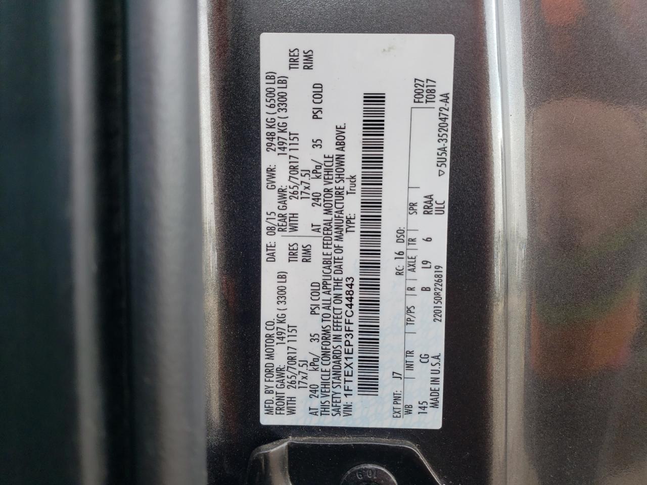 صورة رقم 10 من المزاد - 2015 FORD F150 SUPER مع VIN 1FTEX1EP3FFC44843