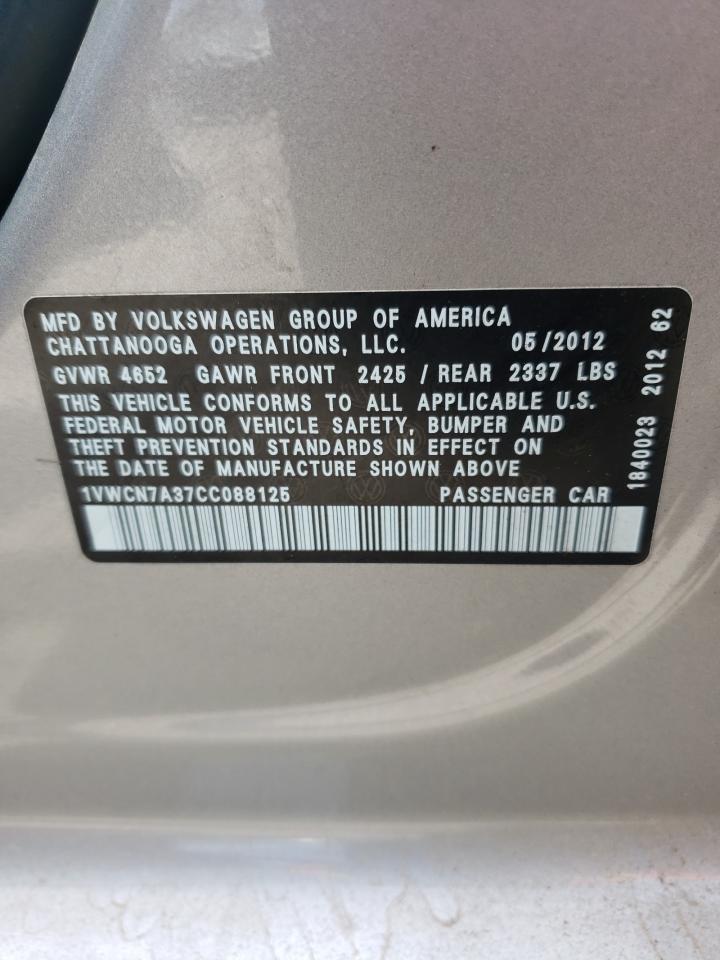 Photo 10 from auction – 2012 VOLKSWAGEN PASSAT SEL with VIN 1VWCN7A37CC088125
