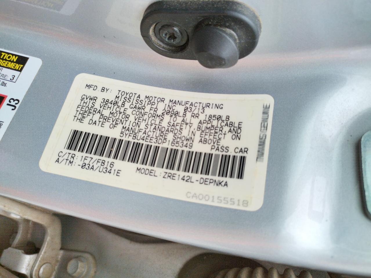Photo 10 from auction – 2013 TOYOTA COROLLA BA with VIN 5YFBU4EE3DP165349