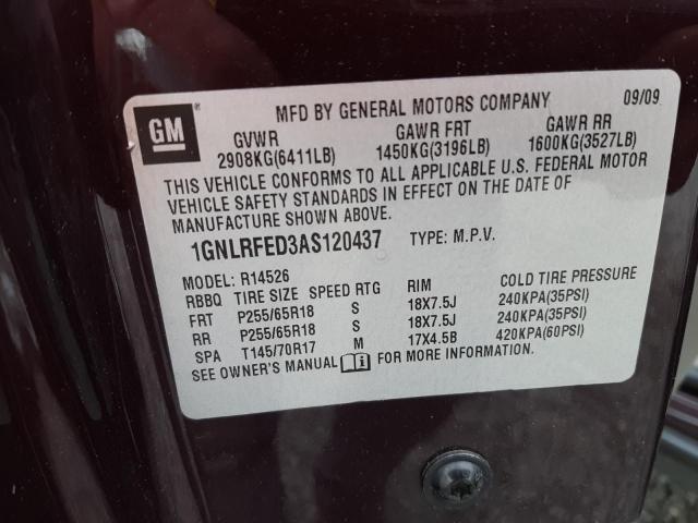 Photo 10 from auction – 2010 CHEVROLET TRAVERSE L with VIN 1GNLRFED3AS120437