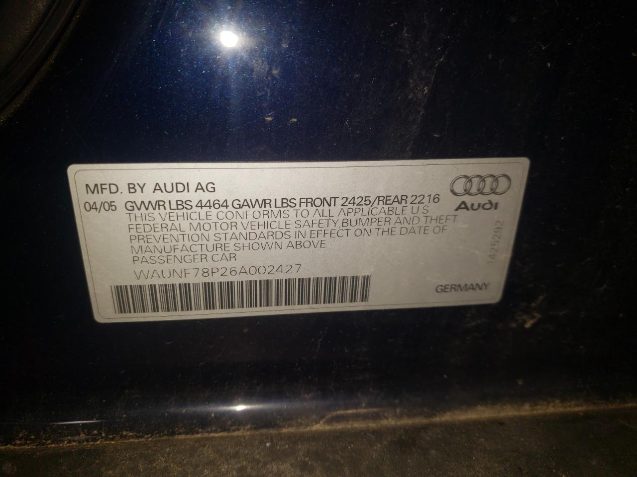 Photo 7 from auction – 2006 AUDI A3 2.0 PRE with VIN WAUNF78P26A002427