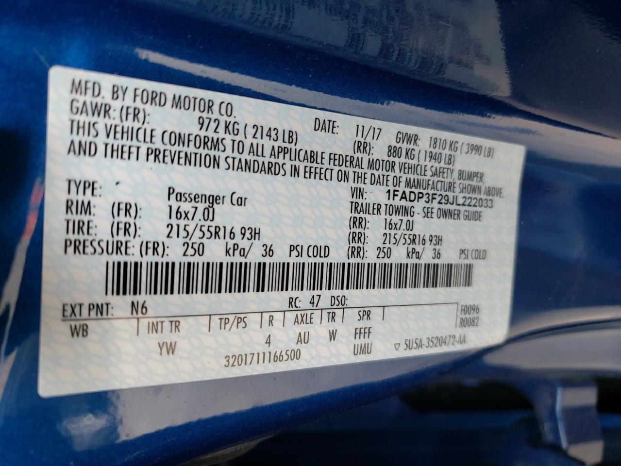 Photo 10 from auction – 2018 FORD FOCUS SE with VIN 1FADP3F29JL222033