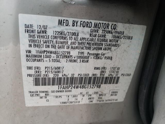 Photo 10 from auction – 2008 FORD TAURUS SEL with VIN 1FAHP24W48G152798