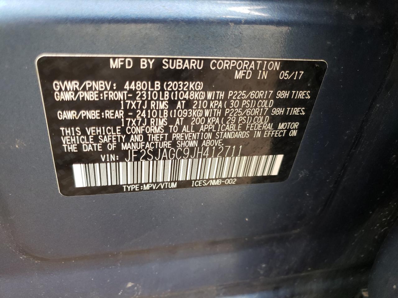 Photo 10 from auction – 2018 SUBARU FORESTER 2 with VIN JF2SJAGC9JH412711