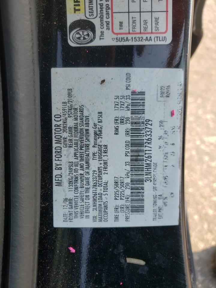 Photo 10 from auction – 2007 LINCOLN MKZ with VIN 3LNHM26T17R633729