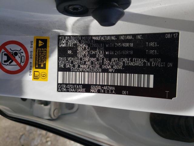 Photo 10 from auction – 2017 TOYOTA HIGHLANDER with VIN 5TDZZRFH2HS228508