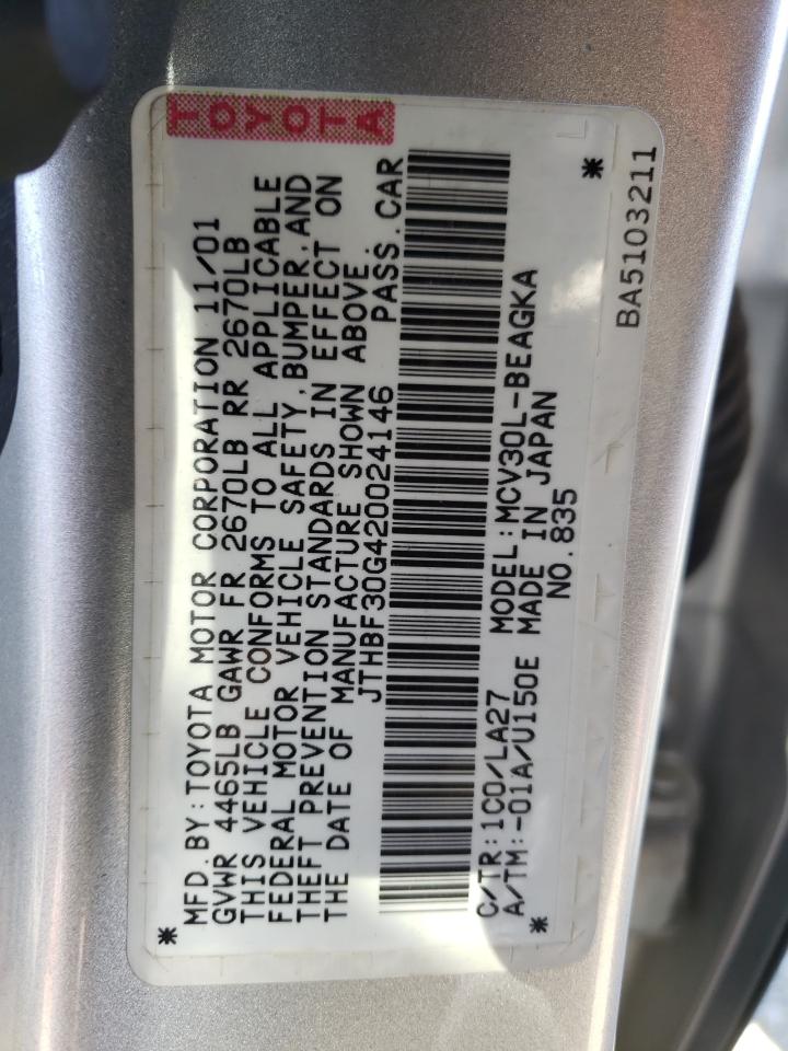 Photo 10 from auction – 2002 LEXUS ES with VIN JTHBF30G420024146